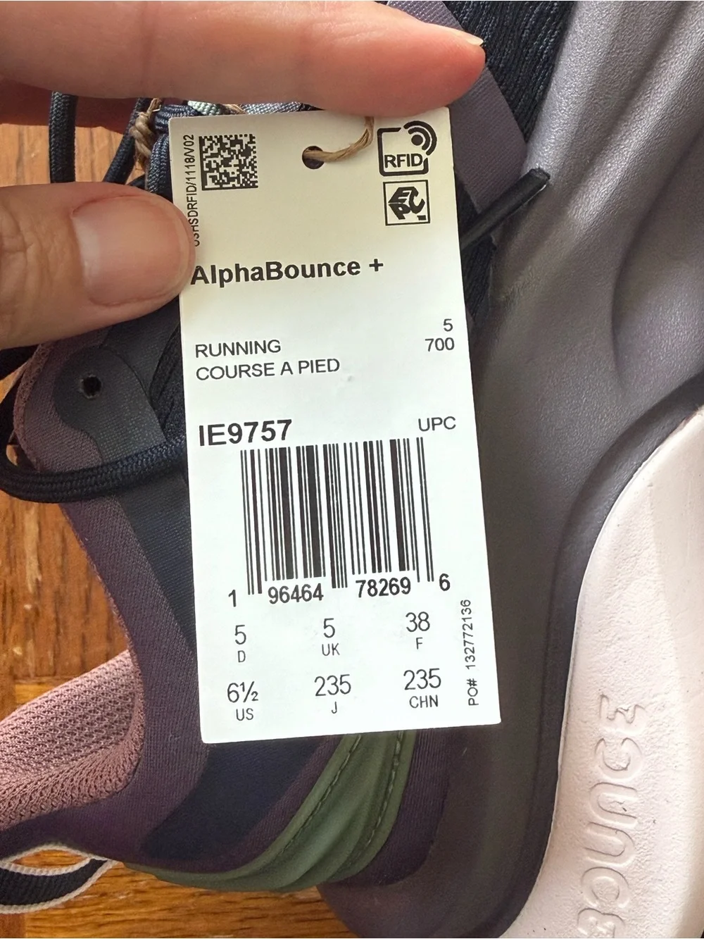 adidas Alphabounce+ Athletic Sneakers in Navy with Mauve and Mint Accents Sz 6.5